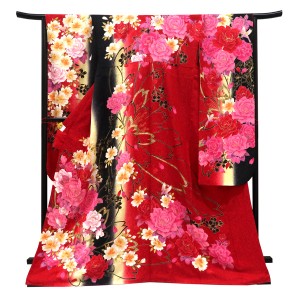 仕立て上がり 振袖 銀通し 絹 菊 牡丹 桜 鳥 薄黄色［99,000円］