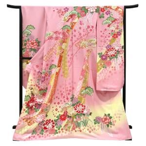 仕立て上がり 振袖 正絹 熨斗四季花 匹田 ピンク［121,000円］