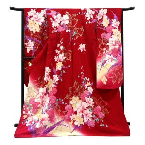 仕立て上がり 振袖 正絹 蘭 薔薇 赤［110,000円］