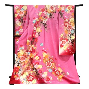 仕立て上がり 振袖 銀通し 絹 毬 四季花 ピンク［99,000円］