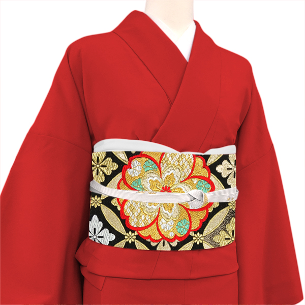 廣部商事 振袖用袋帯 仕立て上がり 西陣織 絹 七宝 桜 華文 菊 黒［35,200円］ 枚目