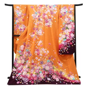 仕立て上がり 振袖 正絹 桜 毬 オレンジ［99,000円］