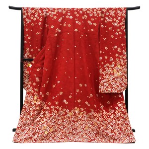仕立て上がり 振袖 金通し 絹 桜 赤［99,000円］