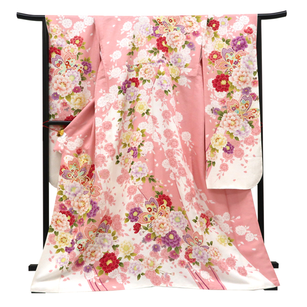 仕立て上がり 振袖 銀通し 絹 牡丹 桜 ピンク［110,000円］ 枚目