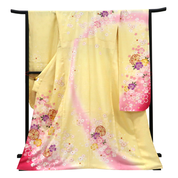 仕立て上がり 振袖 正絹 牡丹 桜 黄色［99,000円］ 枚目