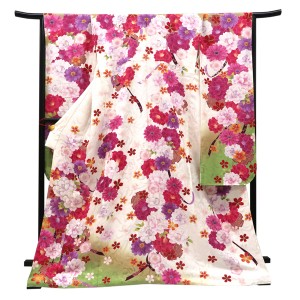 仕立て上がり 振袖 銀通し 絹 桜 雪輪 熨斗 白［99,000円］