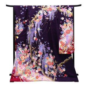 仕立て上がり 振袖 正絹 雪輪 毬 四季花 紫［99,000円］
