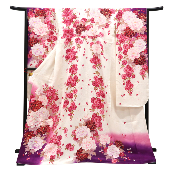 仕立て上がり 振袖 正絹 牡丹 桜 白×紫［99,000円］ 枚目