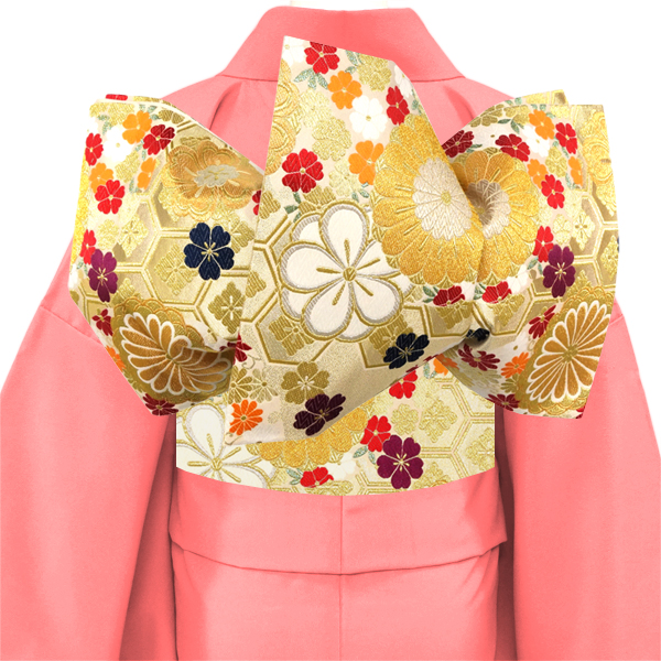 廣部商事 振袖用袋帯 西陣織 絹 花亀甲 雪輪 菊 梅 桜 ゴールド ベージュ［35,200円］ 枚目