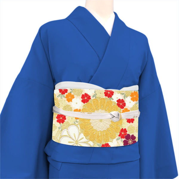 廣部商事 振袖用袋帯 西陣織 絹 花亀甲 雪輪 菊 梅 桜 ゴールド ベージュ［35,200円］ 枚目