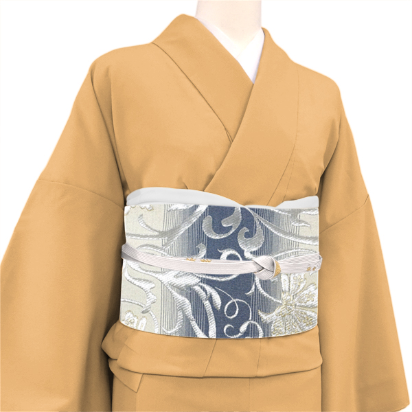 廣部商事 袋帯 西陣織 絹 唐花 更紗 白紺［35,200円］ 枚目