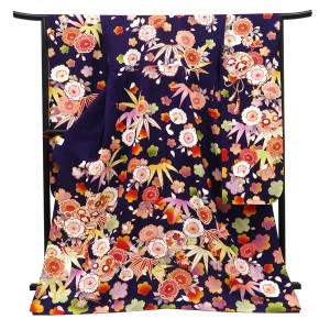 仕立て上がり 振袖 正絹 毬 桜 笹 宝尽くし 紫［110,000円］