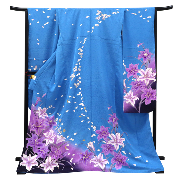 仕立て上がり 振袖 正絹 百合 小桜 青［99,000円］ 枚目