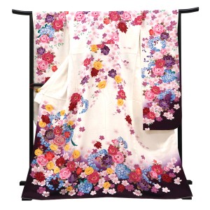 仕立て上がり 振袖 正絹 牡丹 桜 紫陽花 リボン 白［99,000円］