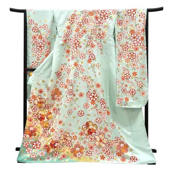 仕立て上がり 振袖 正絹 桜 毬 ミントグリーン［110,000円］ 枚目