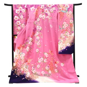 仕立て上がり 振袖 正絹 熨斗 桜 藤 蝶 ピンク［88,000円］