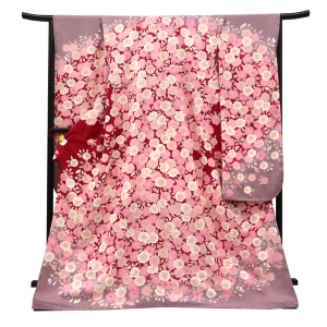 仕立て上がり 振袖 正絹 桜尽くし 灰紫×赤［88,000円］