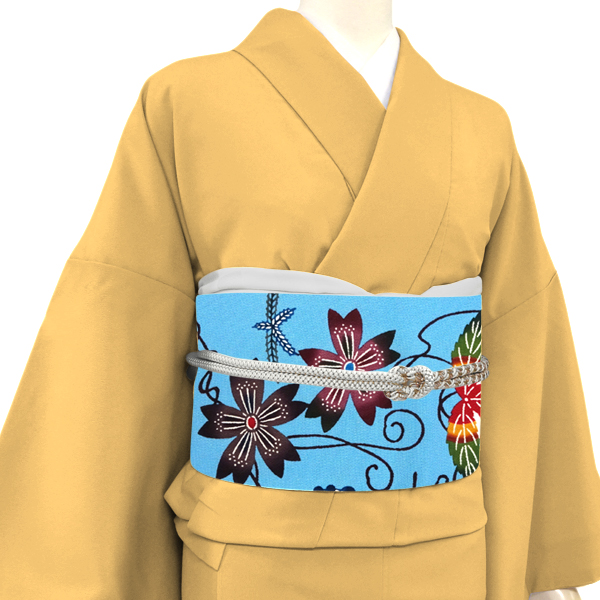 城間栄順 城間びんがた工房 本紅型 名古屋帯 藤 桜 燕 水色［550,000円］ 枚目