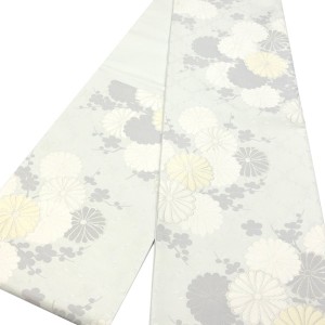 樹織物 振袖用袋帯 西陣織 絹 菊 白花色［36,300円］