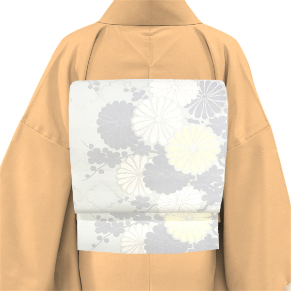 樹織物 振袖用袋帯 西陣織 絹 菊 白花色［36,300円］ 枚目