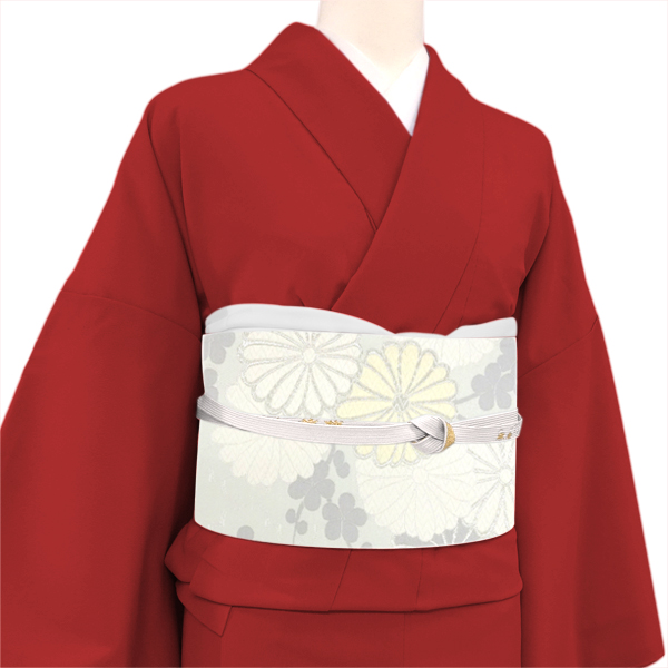 樹織物 振袖用袋帯 西陣織 絹 菊 白花色［36,300円］ 枚目