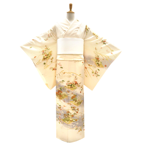 吉澤の友禅 訪問着 正絹 菊 松 四季花 クリーム色 ベージュ［236,500円］ 枚目