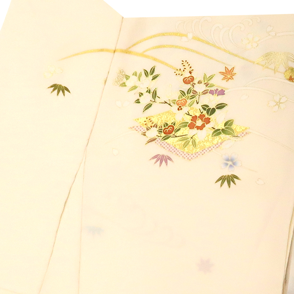 吉澤の友禅 訪問着 正絹 菊 松 四季花 クリーム色 ベージュ［236,500円］ 枚目