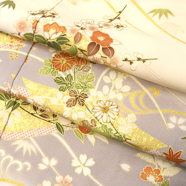 吉澤の友禅 訪問着 正絹 菊 松 四季花 クリーム色 ベージュ［236,500円］ 枚目