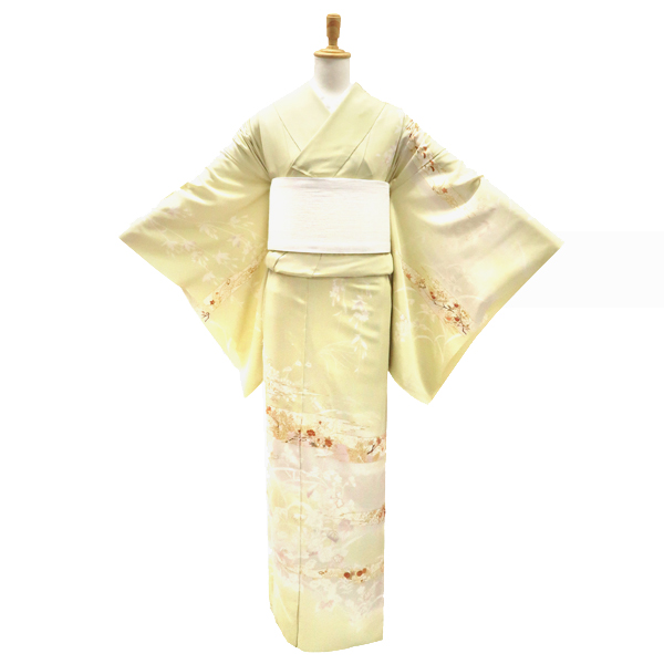 吉澤の友禅 訪問着 正絹 刷毛目 霞 四季花 黄緑［236,500円］ 枚目