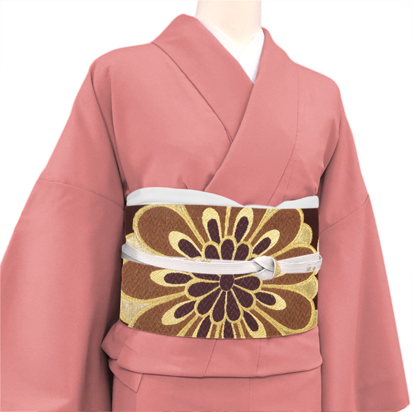 樹織物 振袖用袋帯 西陣織 絹 菊 流水 海老茶色［36,300円］ 枚目