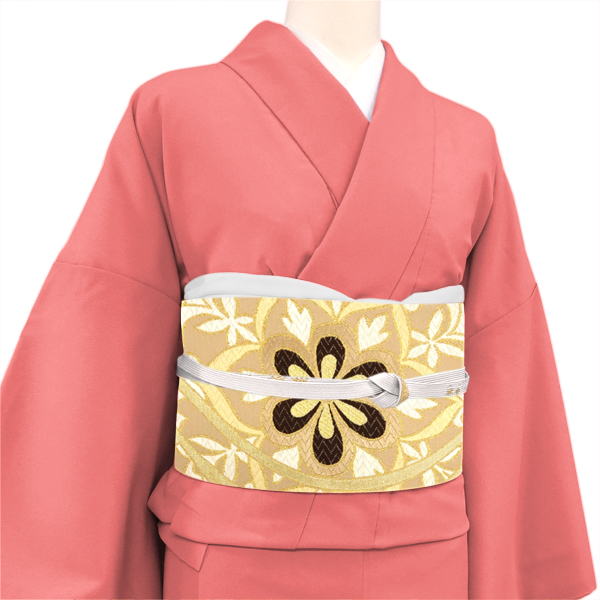 樹織物 振袖用袋帯 西陣織 絹 菊文 流水 ベージュ［36,300円］ 枚目