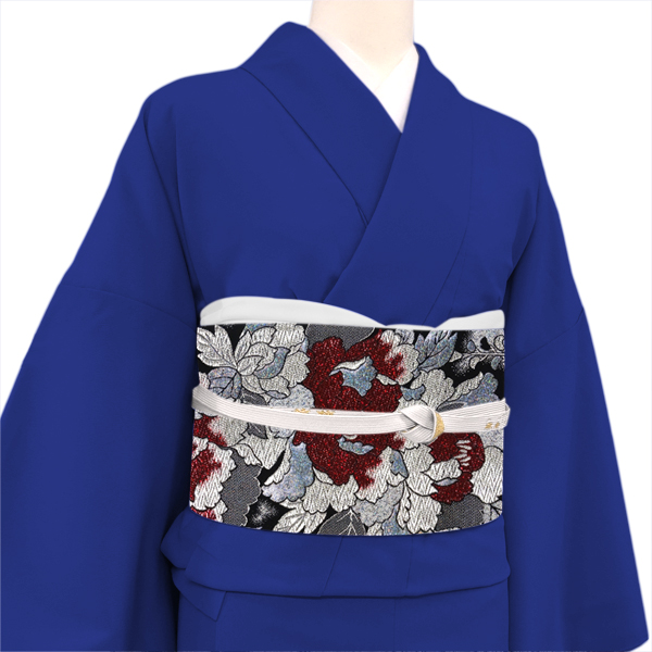 廣部商事 振袖用袋帯 西陣織 絹 牡丹 黒×シルバー［36,300円］ 枚目