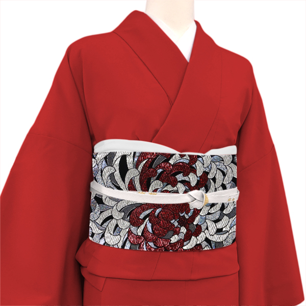 廣部商事 振袖用袋帯 西陣織 絹 乱菊 黒×シルバー［36,300円］ 枚目