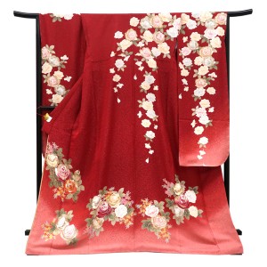 仕立て上がり 振袖 銀通し 絹 薔薇 赤［88,000円］