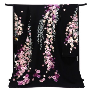 仕立て上がり 振袖 正絹 桜 菊 楓 雪輪 黒［99,000円］