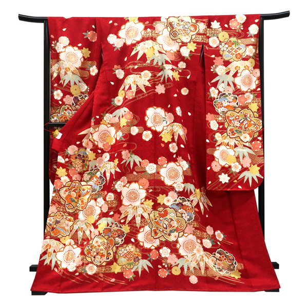 仕立て上がり 振袖 正絹 桜 笹 宝尽くし 赤［110,000円］ 枚目