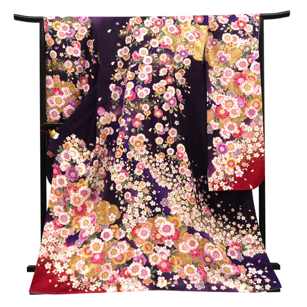 仕立て上がり 振袖 銀通し 絹 雲取り 桜 紫［99,000円］ 枚目