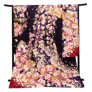 仕立て上がり 振袖 銀通し 絹 雲取り 桜 紫［99,000円］