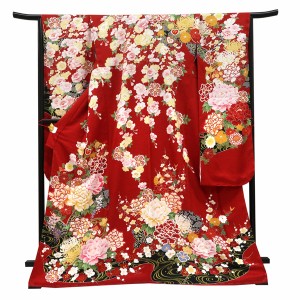 仕立て上がり 振袖 正絹 牡丹 桜 流水 蝶 赤［110,000円］