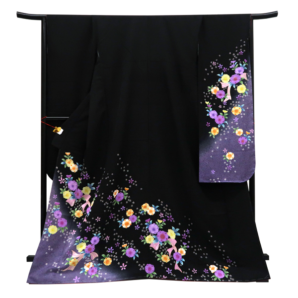 仕立て上がり 振袖 正絹 桜 リボン 黒［88,000円］ 枚目
