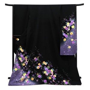 仕立て上がり 振袖 正絹 桜 リボン 黒［88,000円］