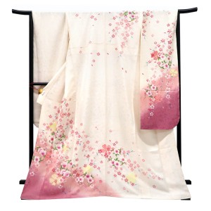 仕立て上がり 振袖 正絹 桜 花の丸 オフホワイト×ピンク［88,000円］