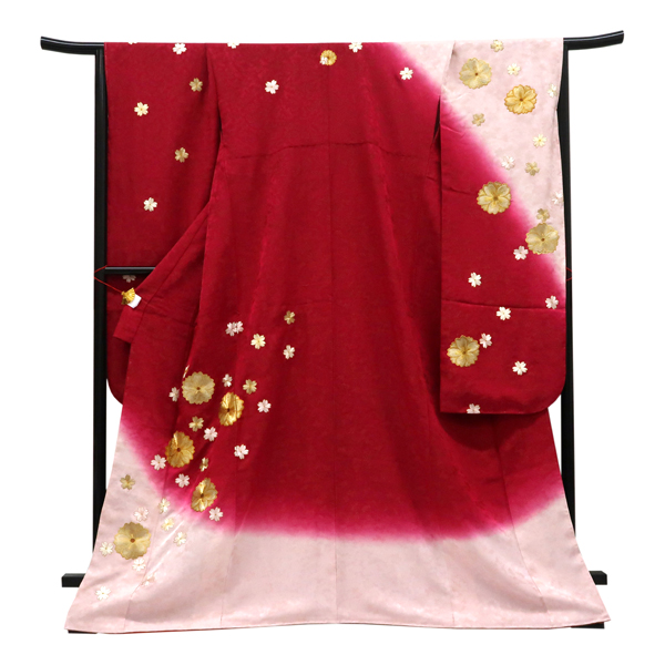 仕立て上がり 振袖 金通し 絹 刺繍 桜 赤×ピンク［99,000円］ 枚目
