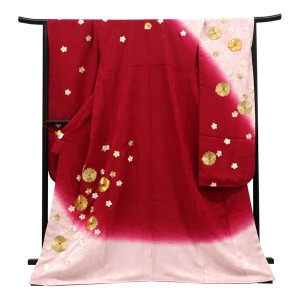 仕立て上がり 振袖 金通し 絹 刺繍 桜 赤×ピンク［99,000円］
