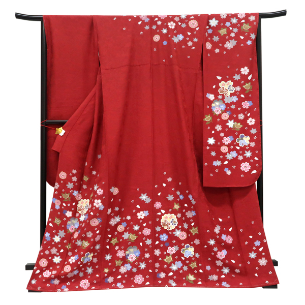 仕立て上がり 振袖 正絹 桜 楓 橘 雪輪 赤［99,000円］ 枚目