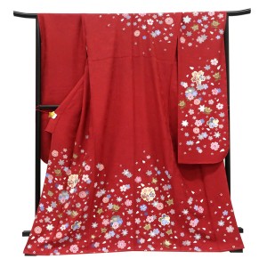 仕立て上がり 振袖 正絹 桜 楓 橘 雪輪 赤［99,000円］