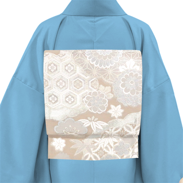 廣部商事 振袖用袋帯 西陣織 絹 菊 雲取り 松竹梅 灰梅色［36,300円］ 枚目