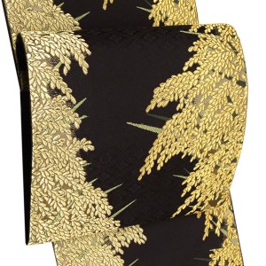 山口美術織物 袋帯 西陣織 絹 唐織 菱地豊穣文 焦げ茶色［107,800円］
