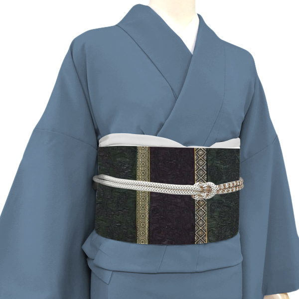 大光 名古屋帯 西陣織 正絹 葡萄唐草 アラベスク 段 緑 紫［33,000円］ 枚目