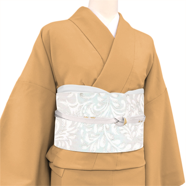 佐々木染織 袋帯 西陣織 絹 唐草 更紗 シルバー 水色［35,200円］ 枚目